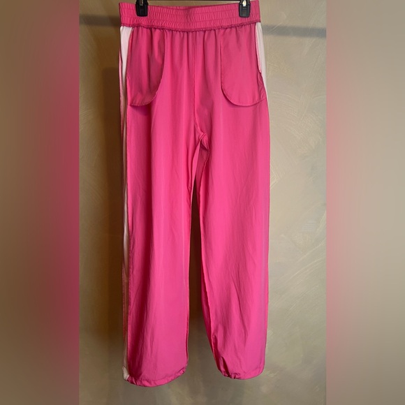 OTOS Activewear Womens Barbie Pink stripe Nylon W/Drawstring Ankle pants|Size:L - Picture 13 of 15